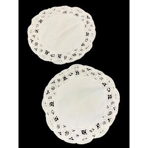 Set of 2 Vintage Fabric Doily White Lace Trim 9 Inch Diameter